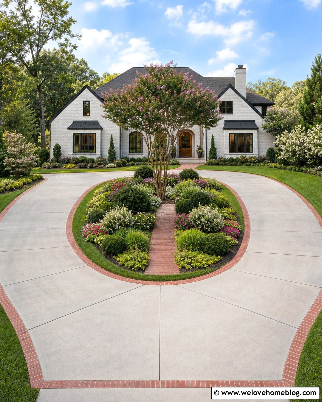 U Shaped Driveway With A Center Garden - 25 U Driveway Front Yards Ideas