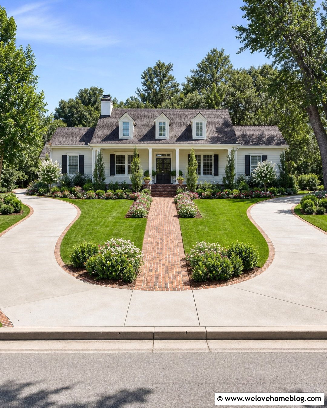 U Shaped Driveway With A Front Walkway
