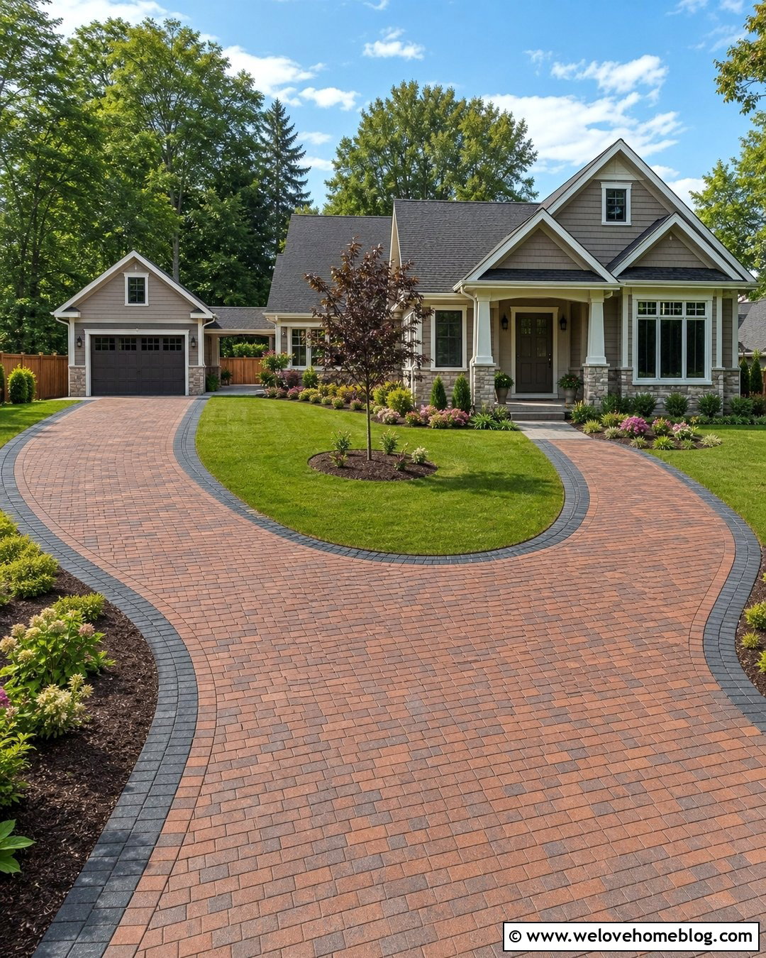 U Shaped Driveway With A Side Garage Connection - 25 U Driveway Front Yards Ideas