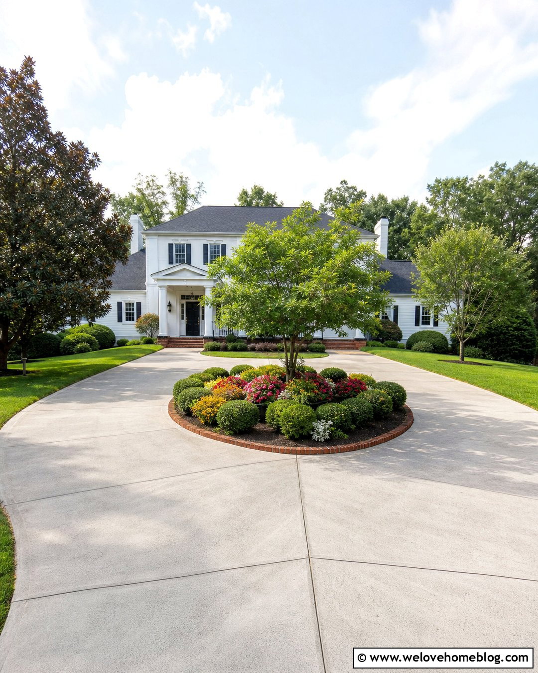 U Shaped Driveway With Central Flower Bed - 20 u driveway landscaping ideas
