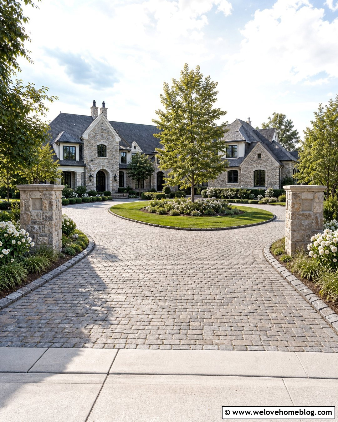 U Shaped Driveway With Entry Pillars And Landscaping - 20 u driveway landscaping ideas