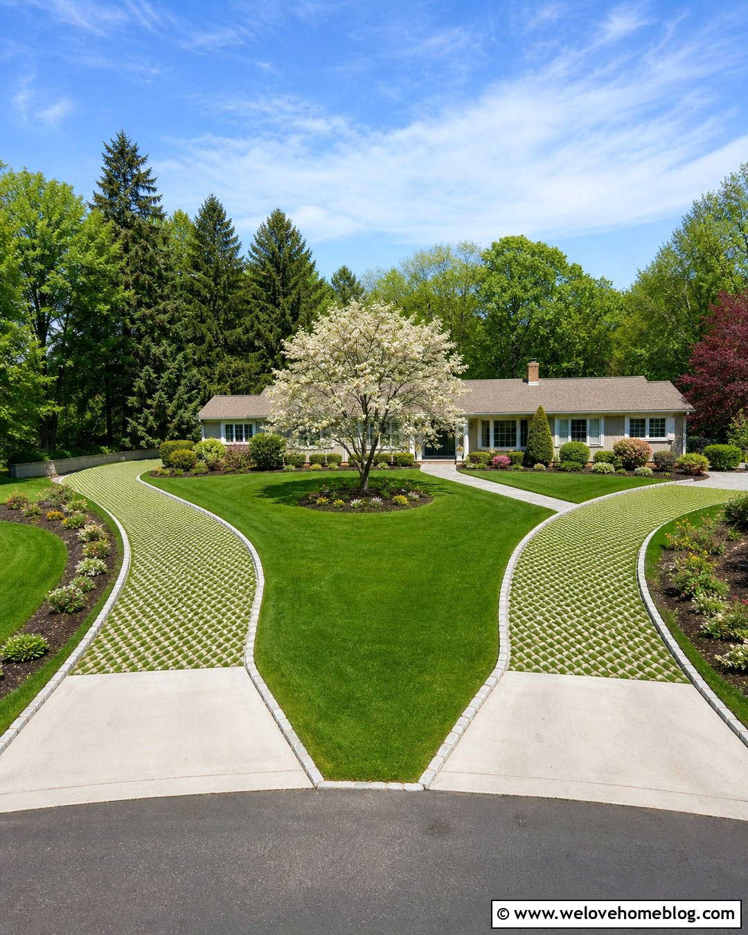 U Shaped Driveway With Grass Pavers - 20 U Driveway Ideas