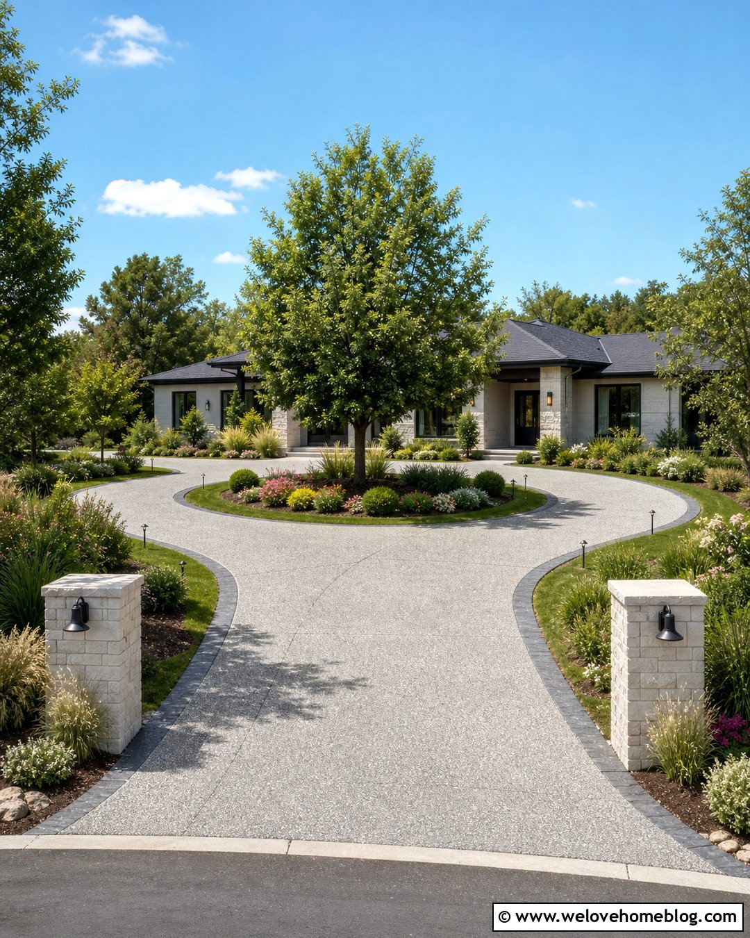 U Shaped Driveway With Landscape Lighting - 25 U Driveway Front Yards Ideas