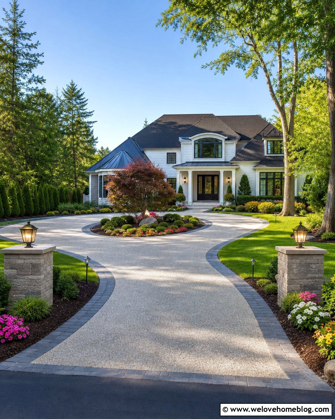 U Shaped Driveway With Landscape Lighting - 25 u shaped driveway landscaping ideas