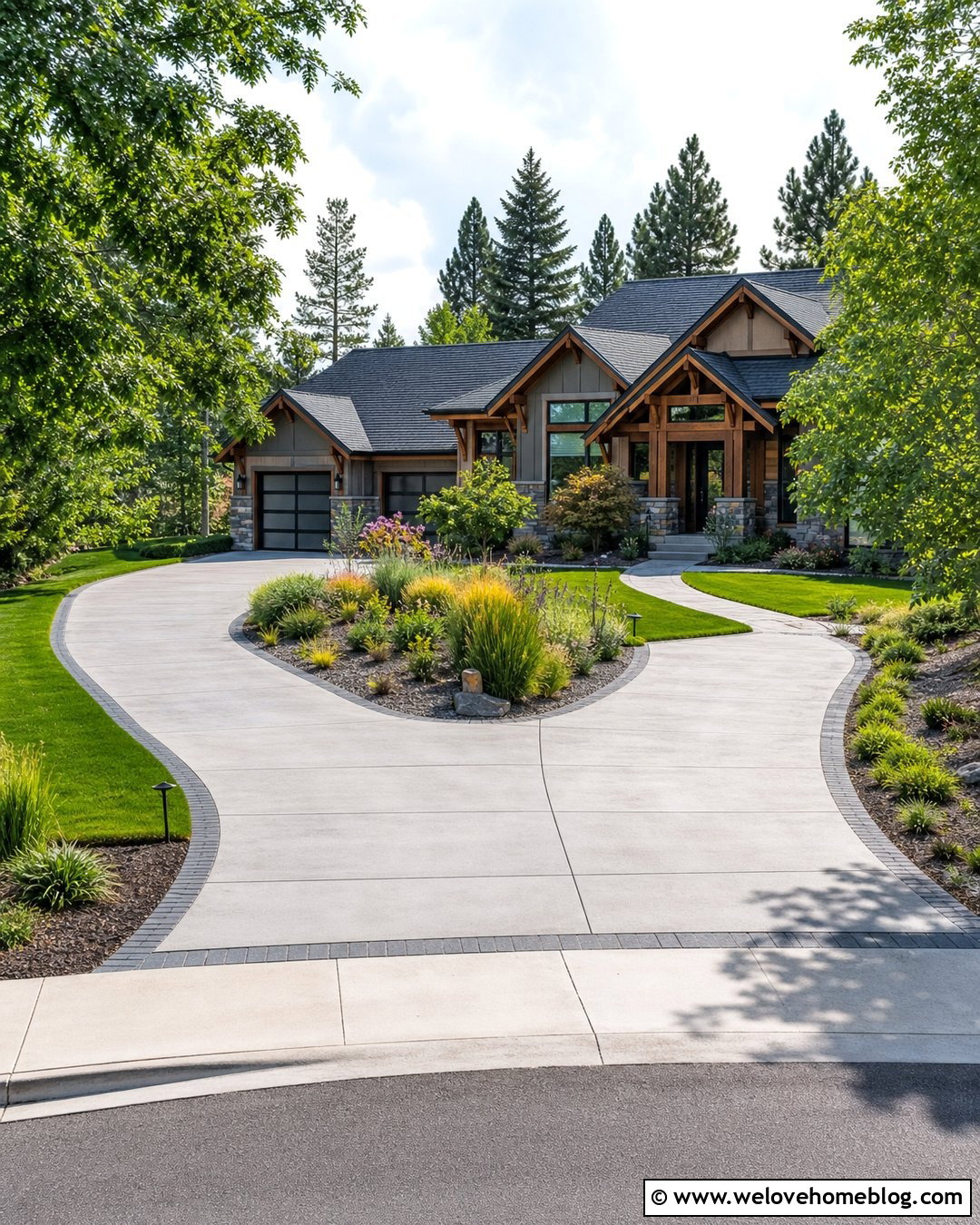 U Shaped Driveway With Ornamental Grass Landscaping - 25 u shaped driveway landscaping ideas