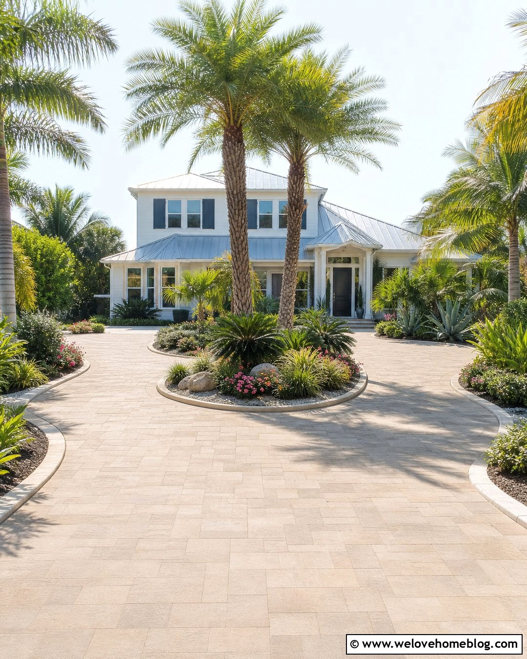 U Shaped Driveway With Palm Tree Landscaping