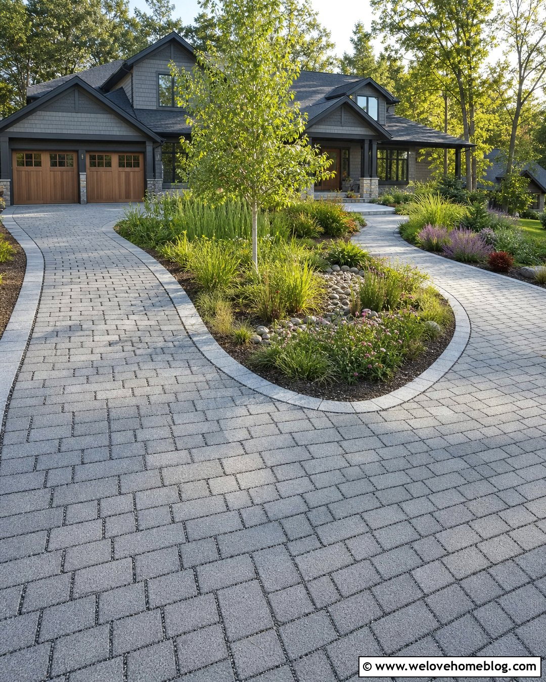 U Shaped Driveway With Permeable Pavers - 20 U Driveway Ideas