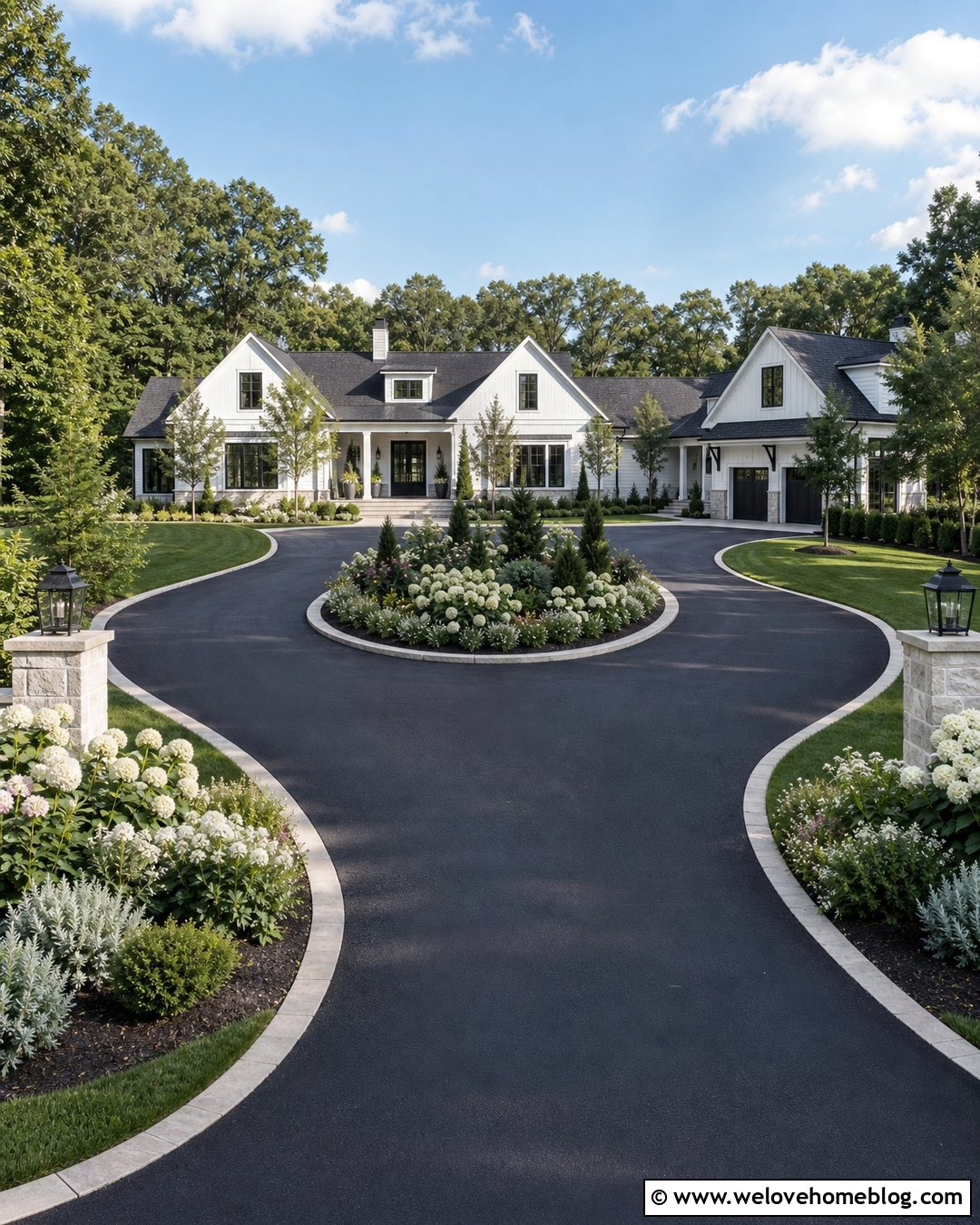 U Shaped Driveway With White Flower Borders - 25 u shaped driveway landscaping ideas