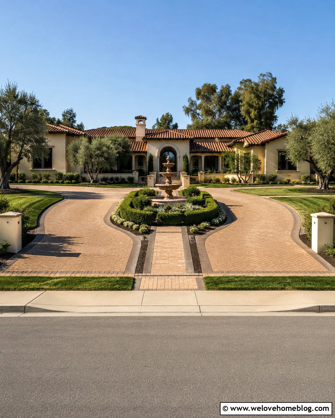 U Shaped Driveway With a Central Fountain - 20 U Shaped Driveway Front Yards Ideas
