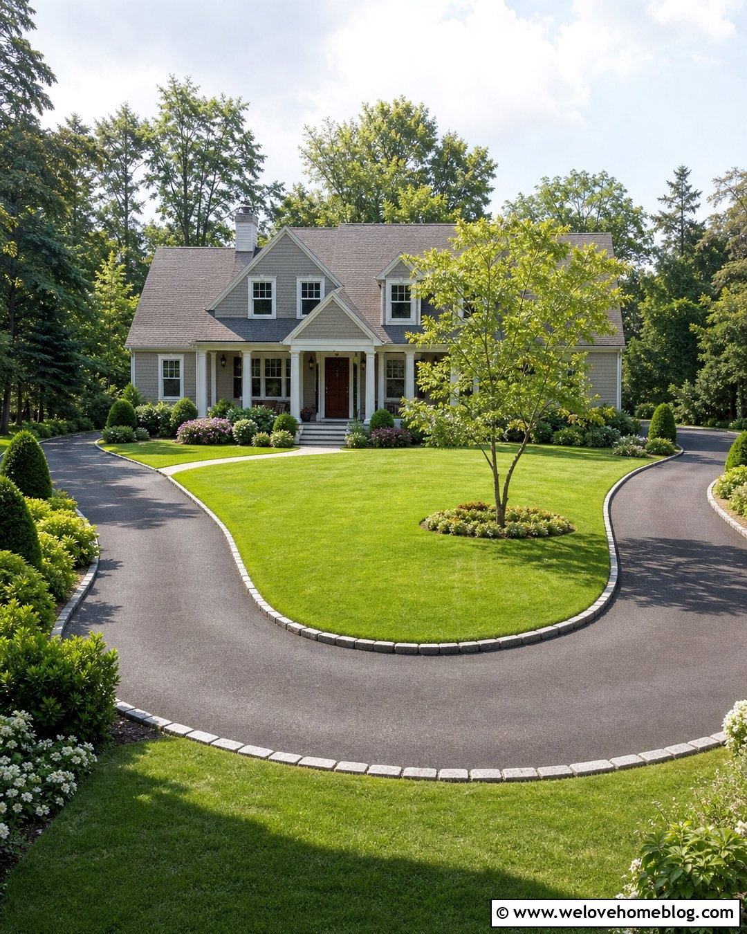 U Shaped Driveway With a Central Lawn - 25 u shaped driveway landscaping ideas