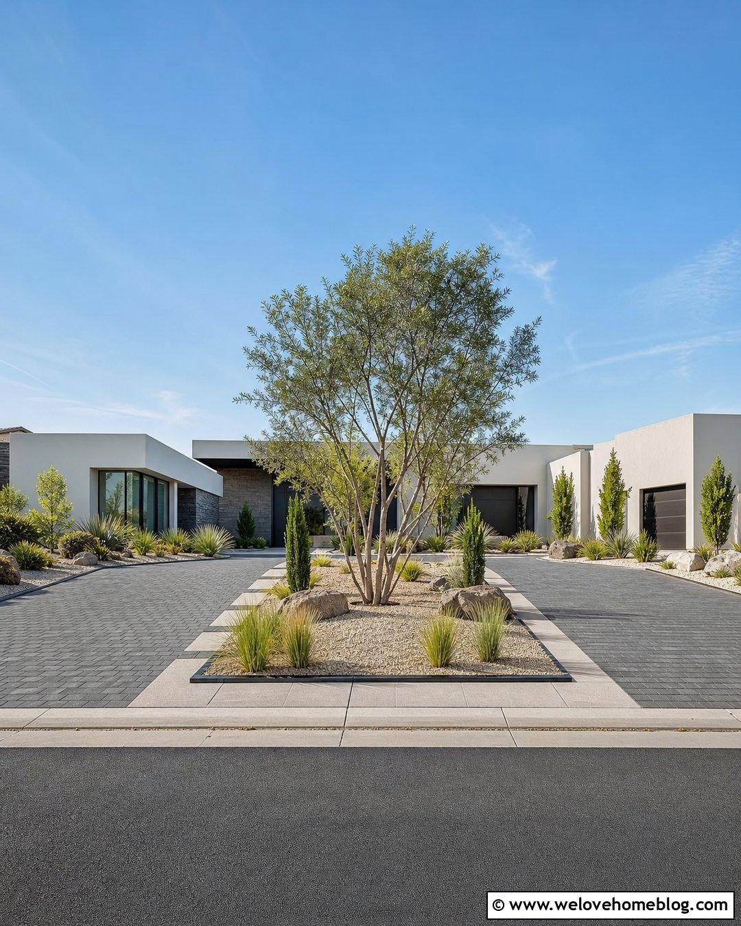 U Shaped Driveway With a Modern Gravel Island - 25 u shaped driveway landscaping ideas