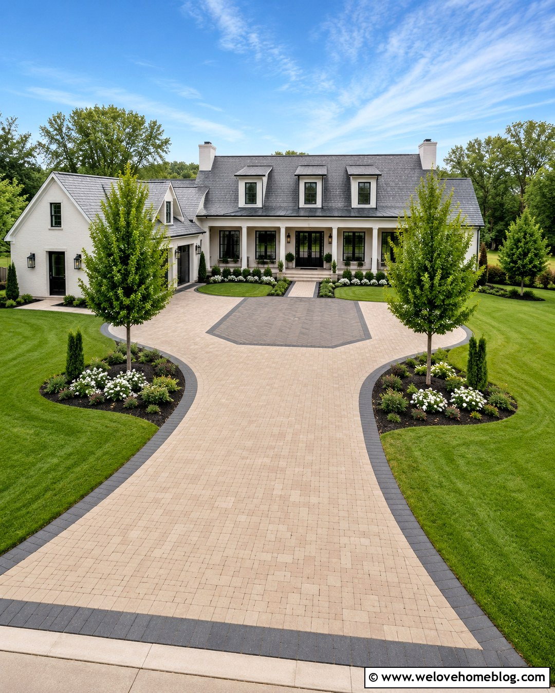 U Shaped Driveway With a Paver Drop Off Area - 20 U Shaped Driveway Front Yards Ideas