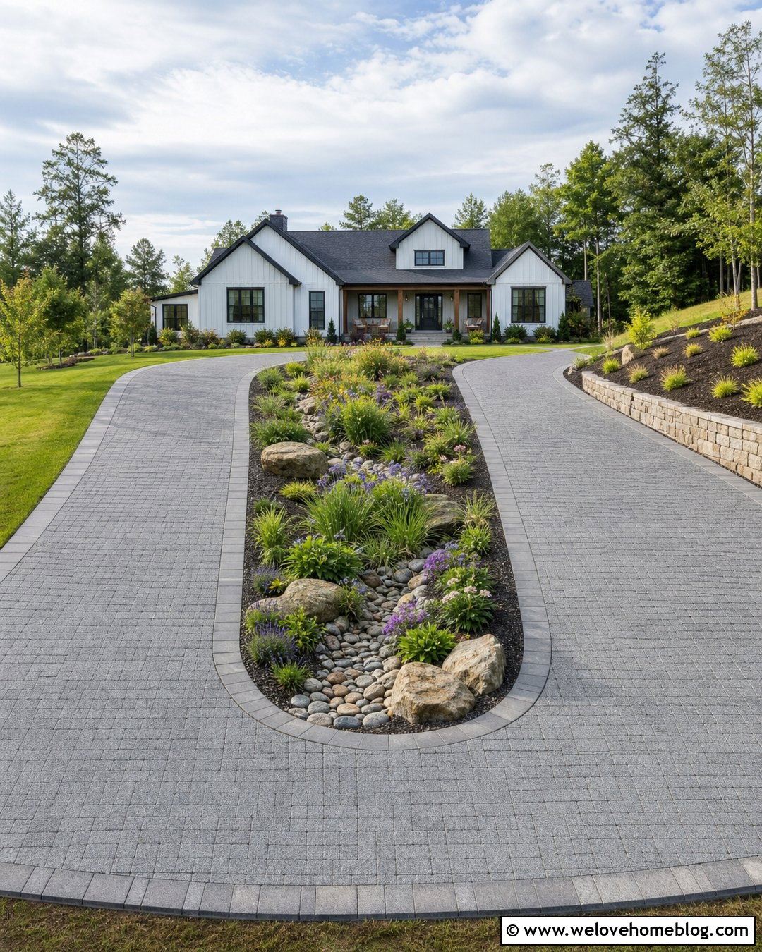 U Shaped Driveway With a Rain Garden Island - 25 u shaped driveway landscaping ideas