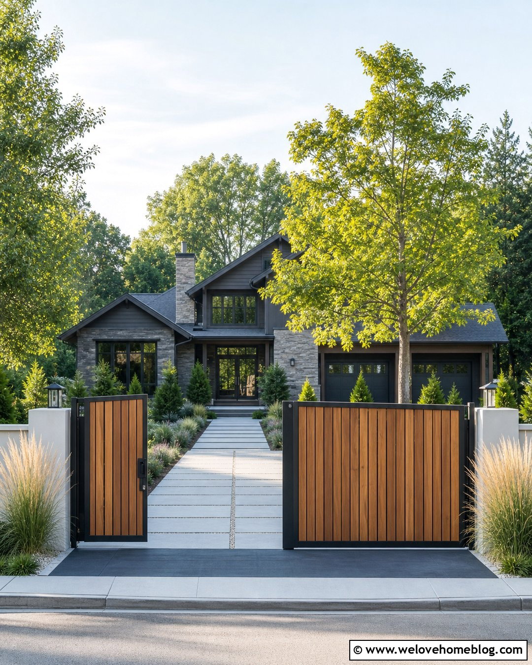 Uneven Split Driveway Gate With Address Sign - 20 Uneven Split Driveway Gate Ideas
