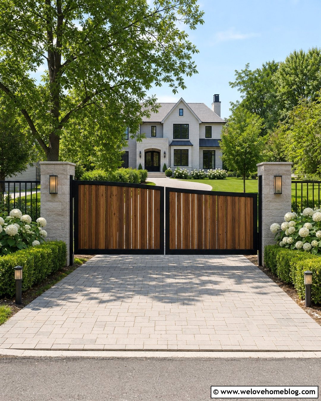 Uneven Split Driveway Gate With Lighting - 20 Uneven Split Driveway Gate Ideas