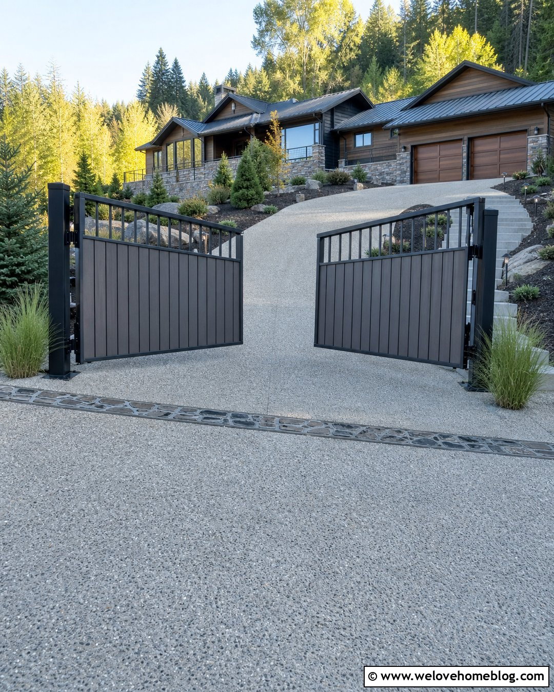 Uneven Split Driveway Gate With Rising Hinges - 20 Uneven Split Driveway Gate Ideas