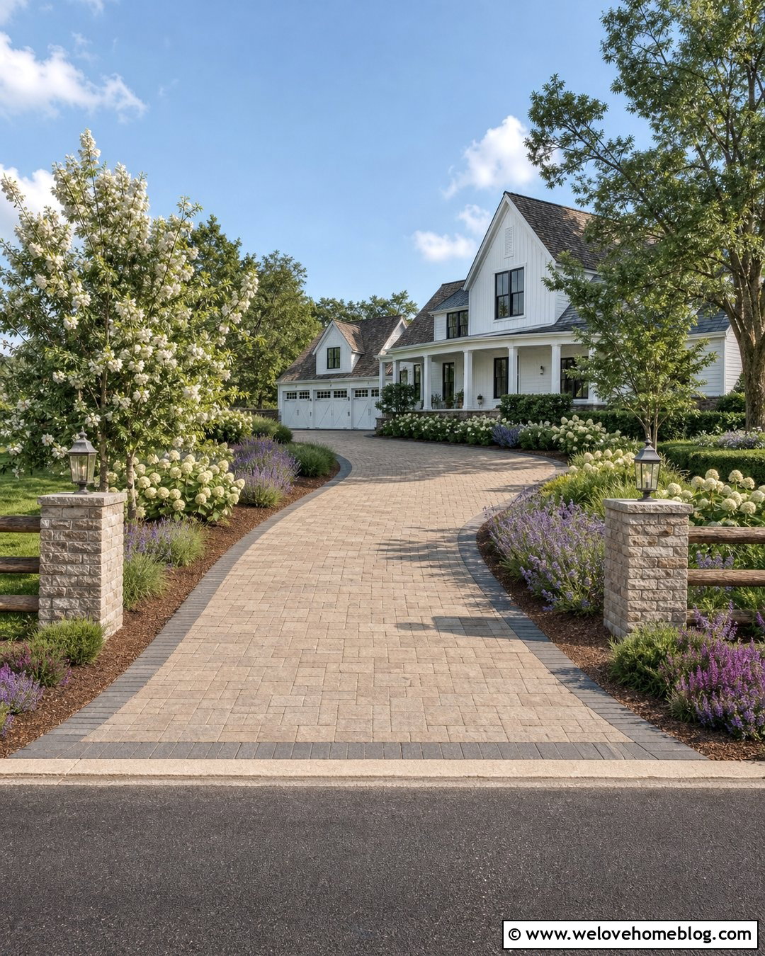 Unilock Brussels Block Farmhouse Driveway - 20 Unilock Driveway Ideas