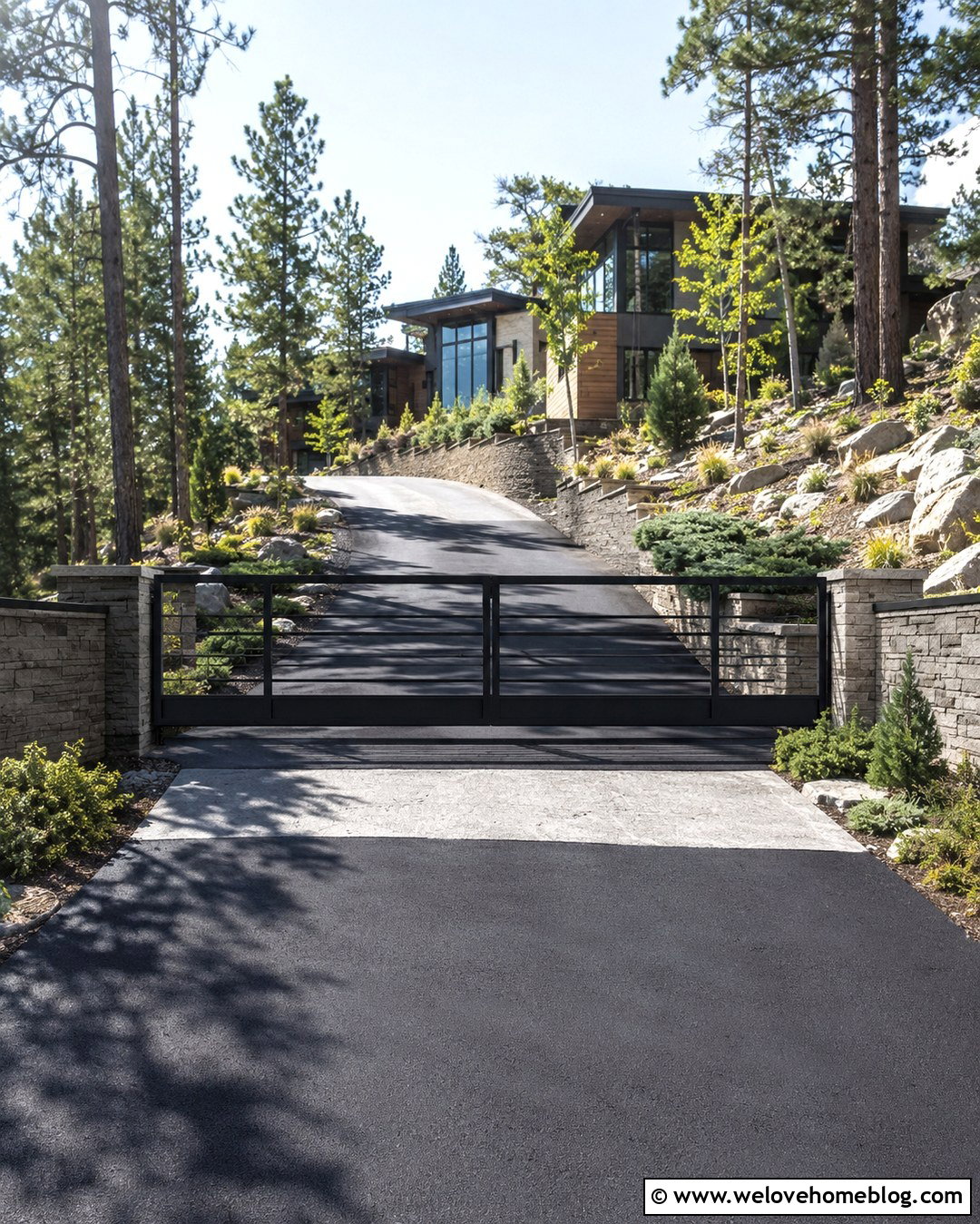 Uphill Driveway With Cantilever Sliding Gate - 20 Gated Entry Driveway Ideas
