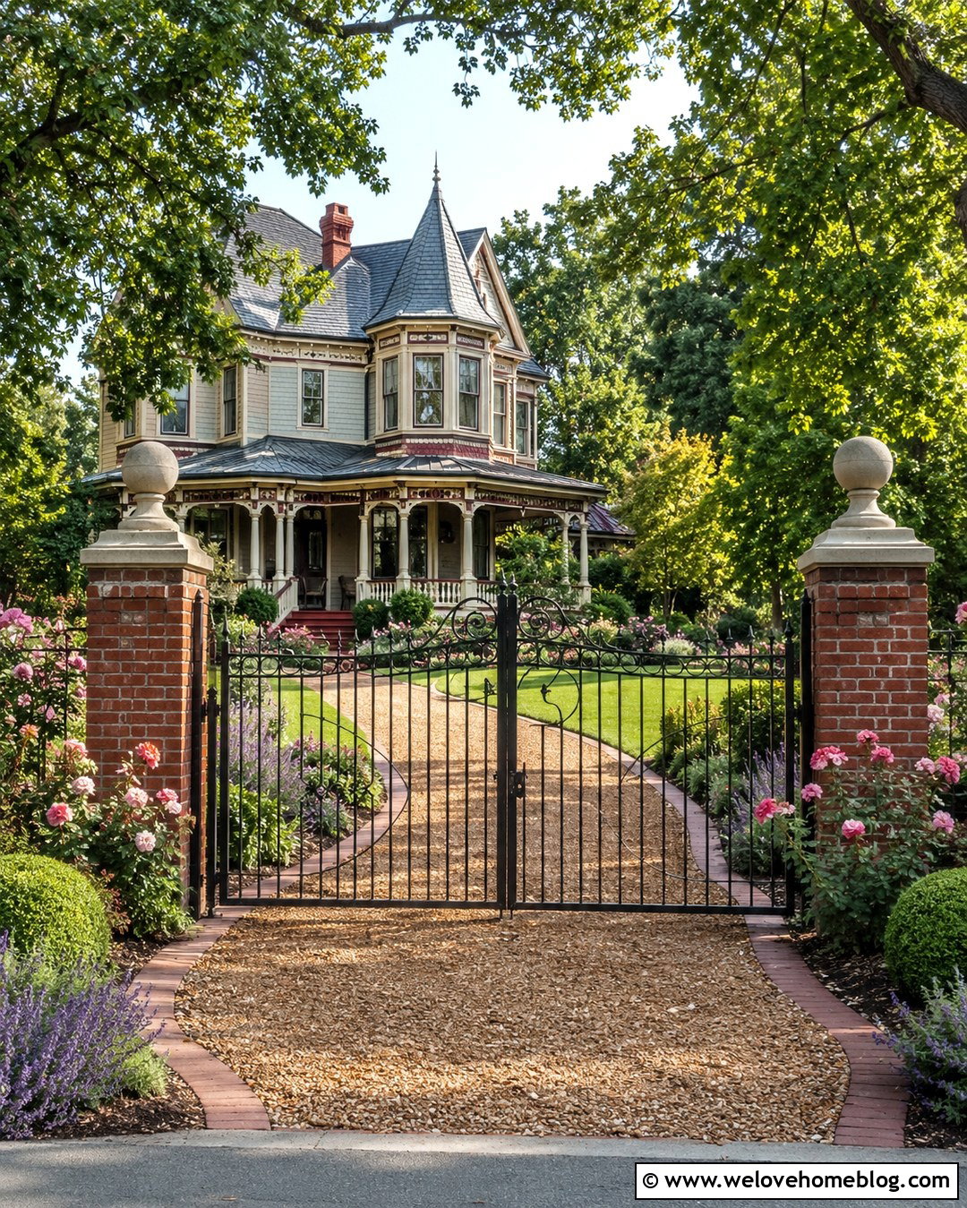 Victorian House Pea Gravel Driveway With Iron Gate - 20 victorian house driveway ideas