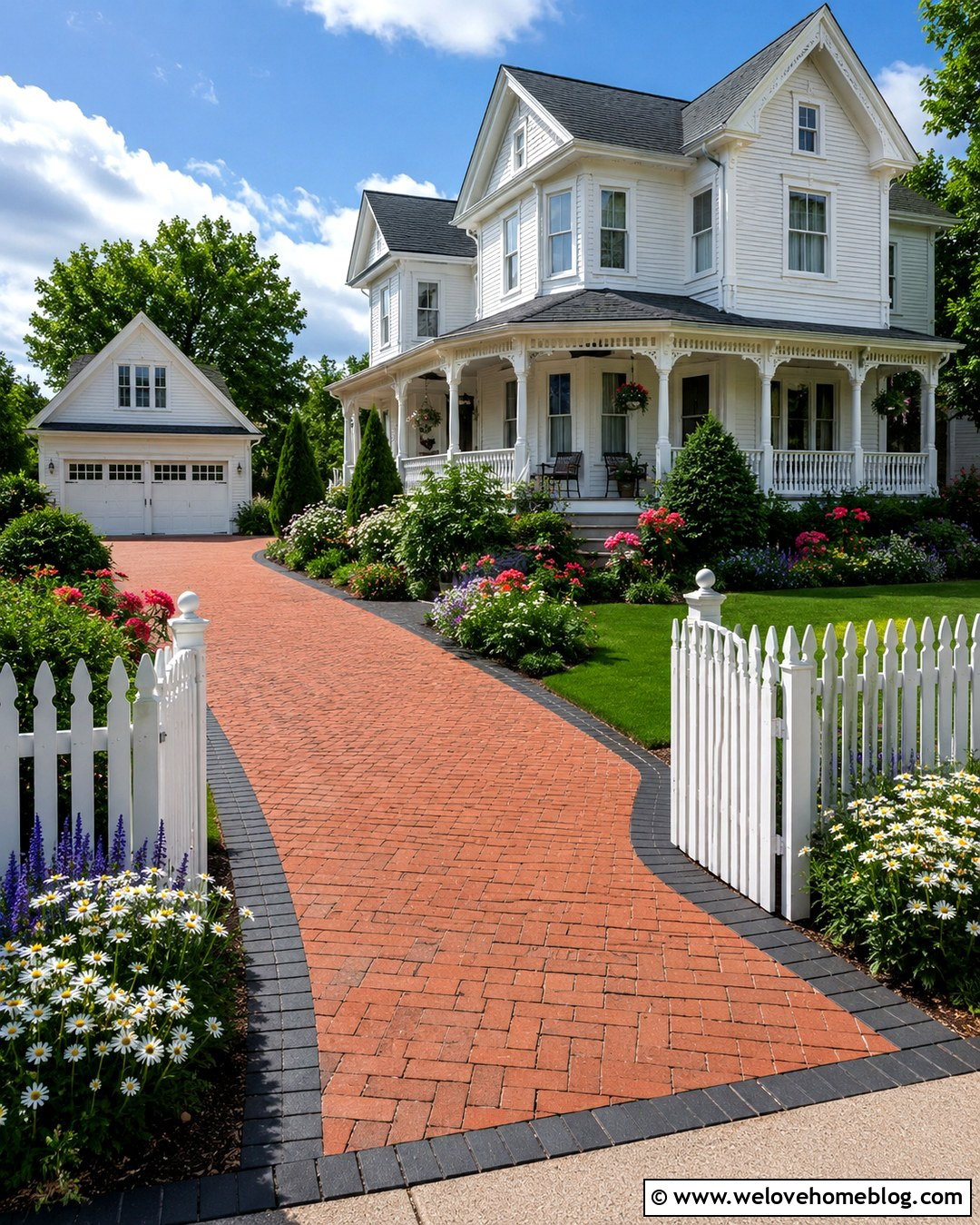 Victorian House Red Brick Driveway With White Picket Fence - 20 victorian house driveway ideas