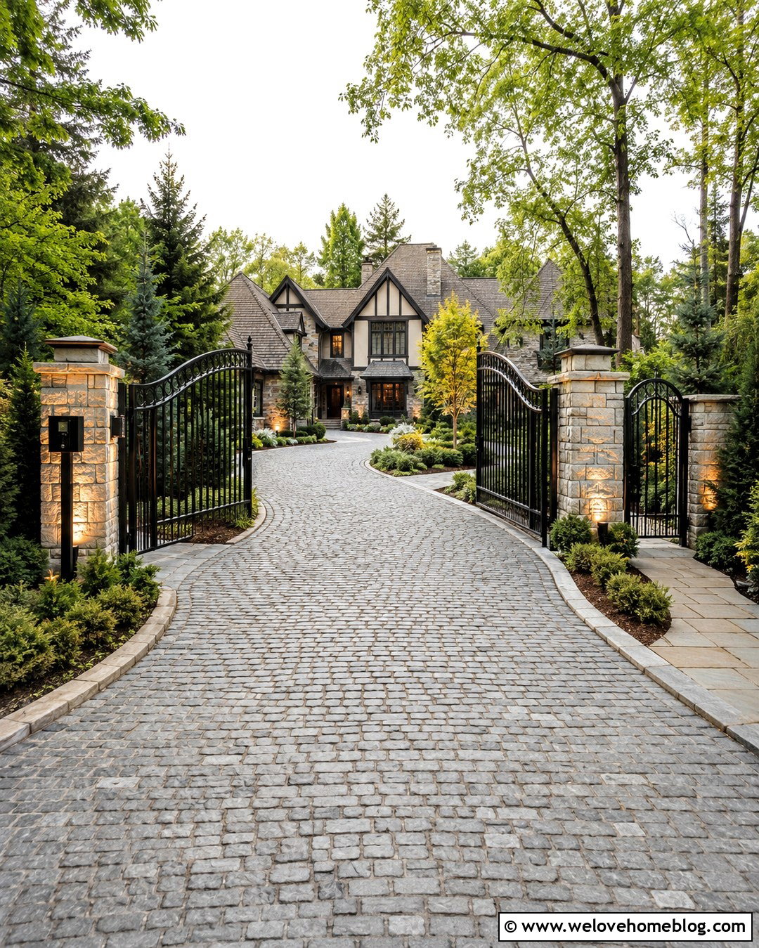 Video Intercom Gate With Cobblestone Driveway - 20 Driveway Automation Inspiration Ideas