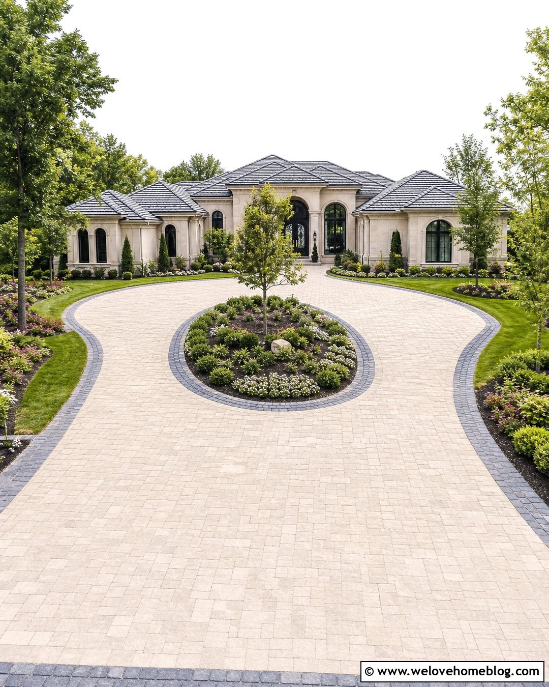 Villa Driveway With Central Garden Island - 25 Villa Driveway Ideas