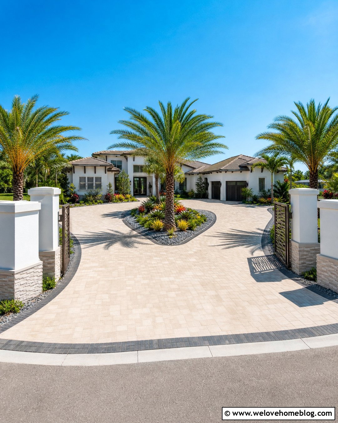 Villa Driveway With Palm Tree Landscaping - 25 Villa Driveway Ideas