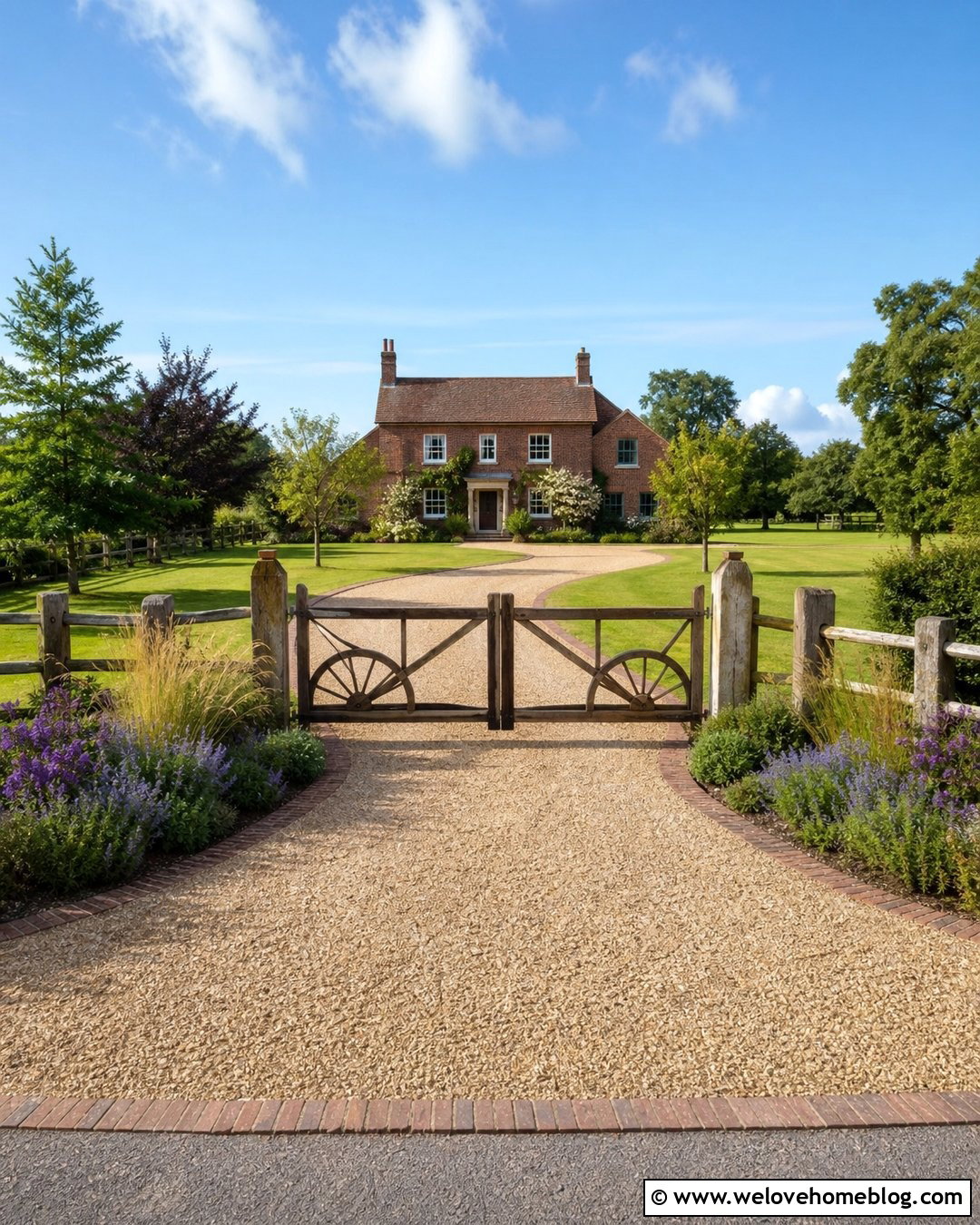 Wagon Wheel Gate With Pea Gravel Driveway - 20 western gate entrance driveways ideas