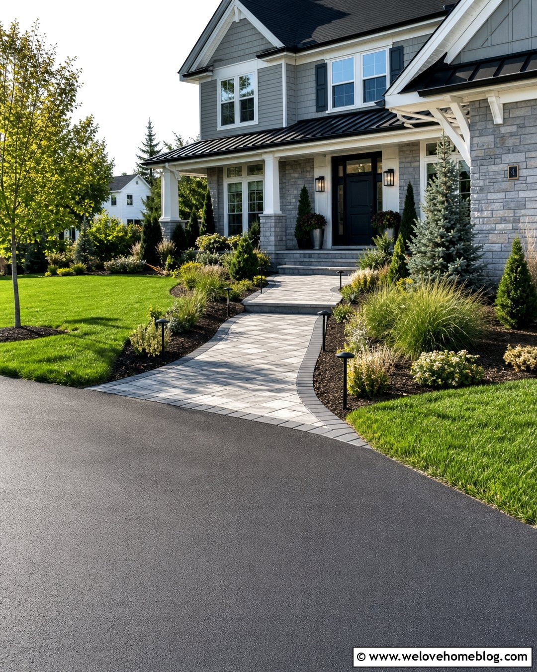 Walkway With Path Lighting From Driveway - 25 Walk Way To Front Door From Driveway Ideas