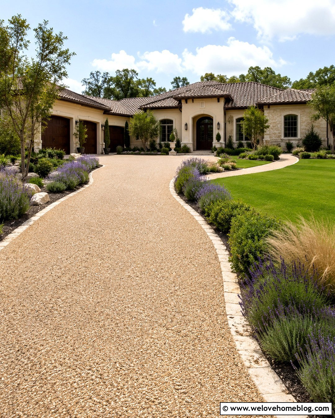 Warm Beige Exposed Aggregate Driveway - 20 Driveway Colours Ideas