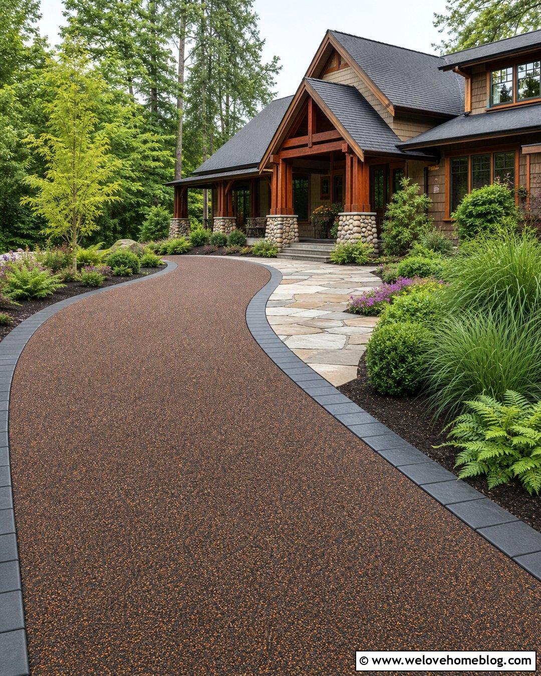 Warm Blend Rubber Driveway For A Craftsman House - 20 Rubber Driveway Recycled Tires Ideas