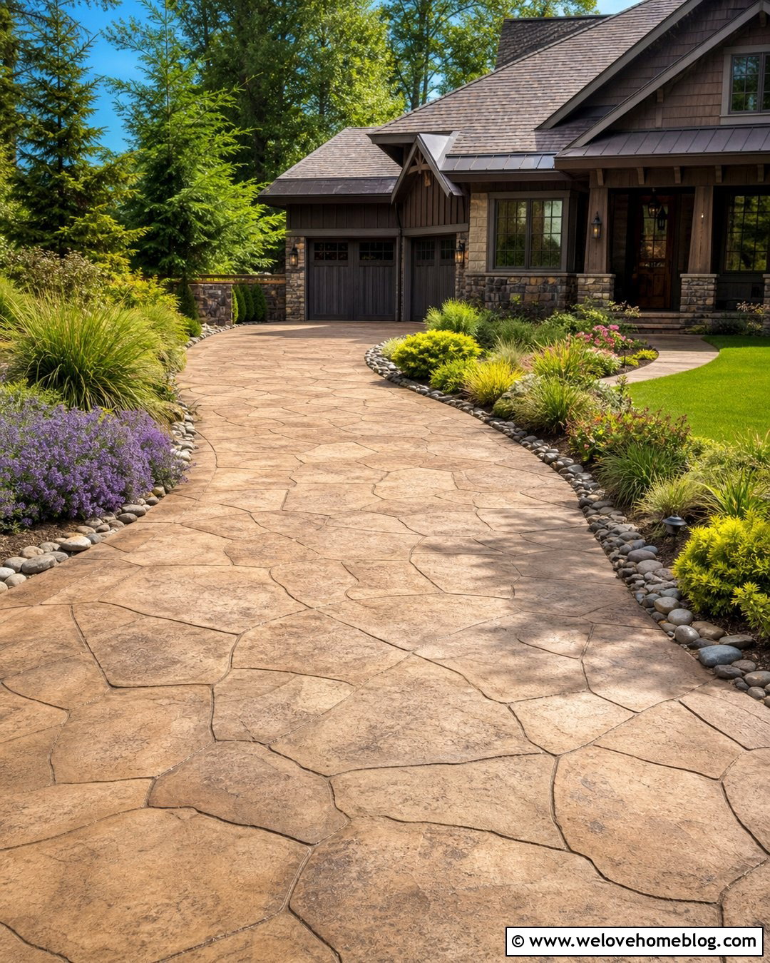 20 Stone Stamped Concrete Driveway Ideas for Luxe Curb Appeal