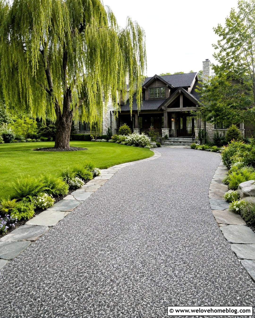 Weeping Willow Driveway With Stone Border - 20 Weeping Willow Driveway Ideas