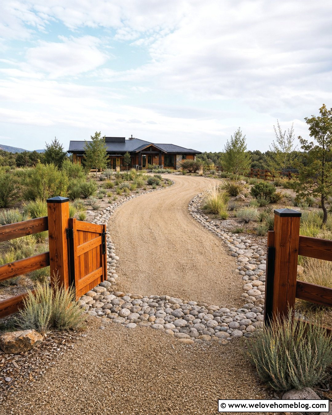 Western Cedar Gate With Dry Creek Landscaping - 20 western gate entrance driveways ideas