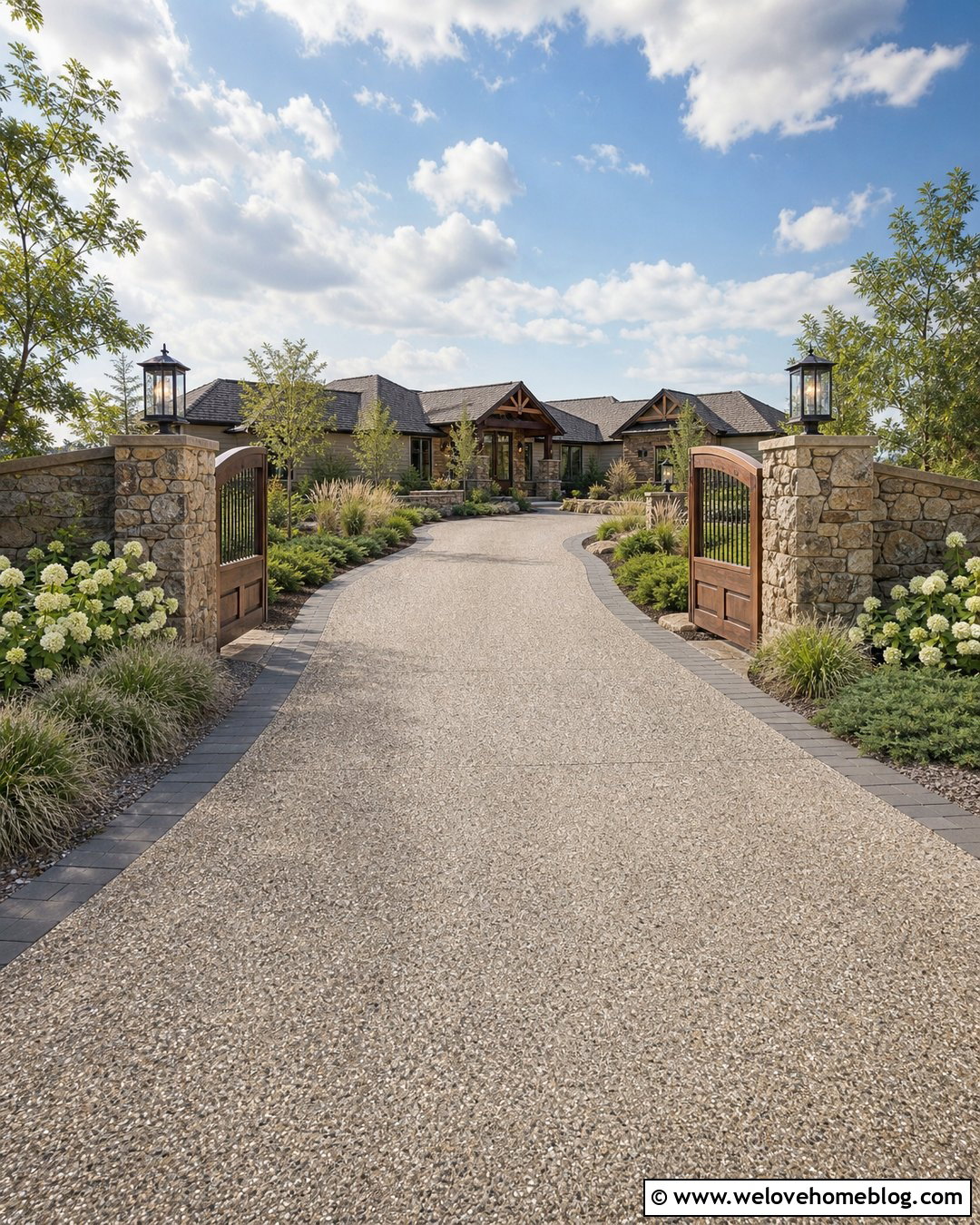 Western Gate With Fieldstone Columns And Exposed Aggregate - 20 western gate entrance driveways ideas