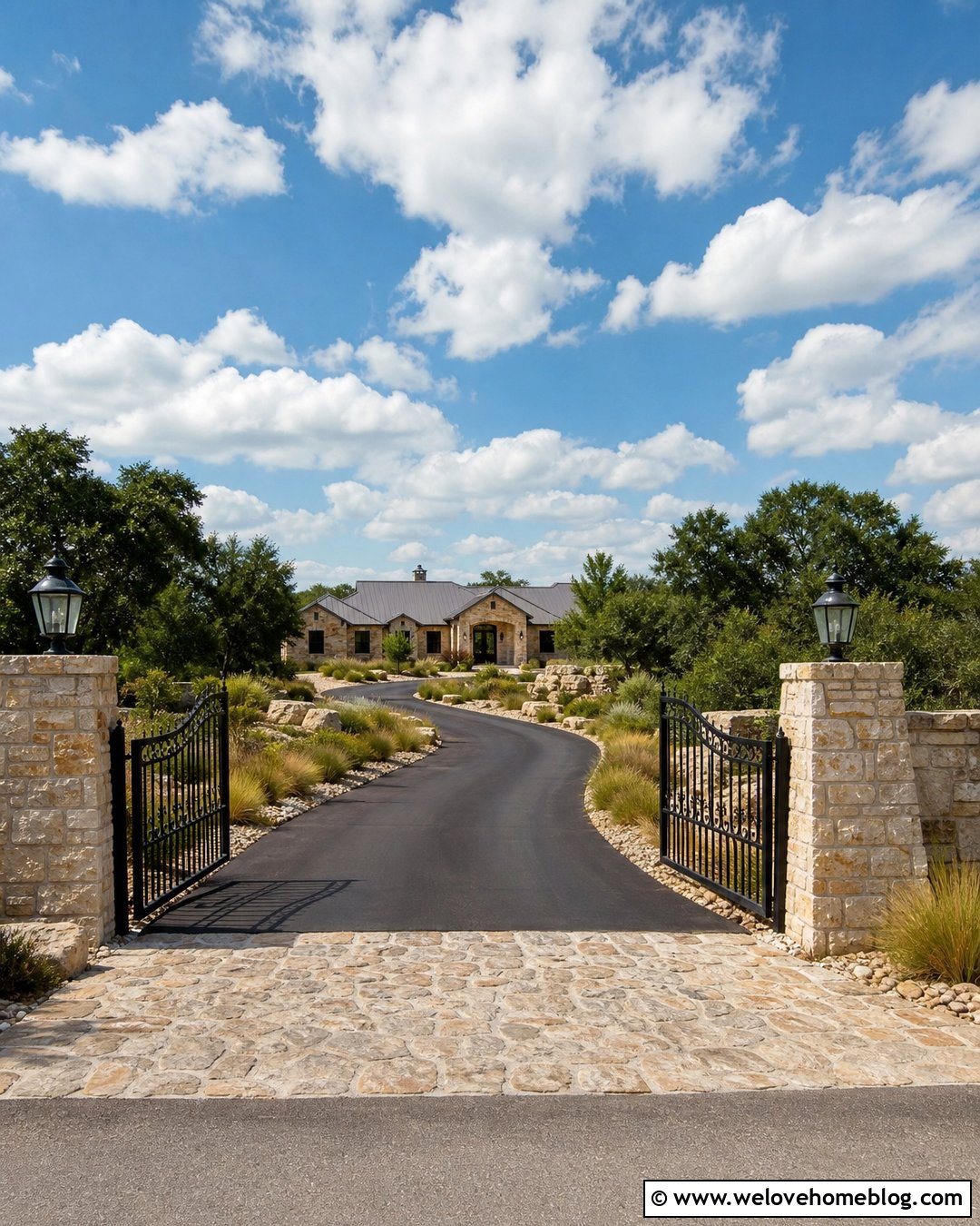 Western Iron Gate With Stone Pillars - 20 western gate entrance driveways ideas