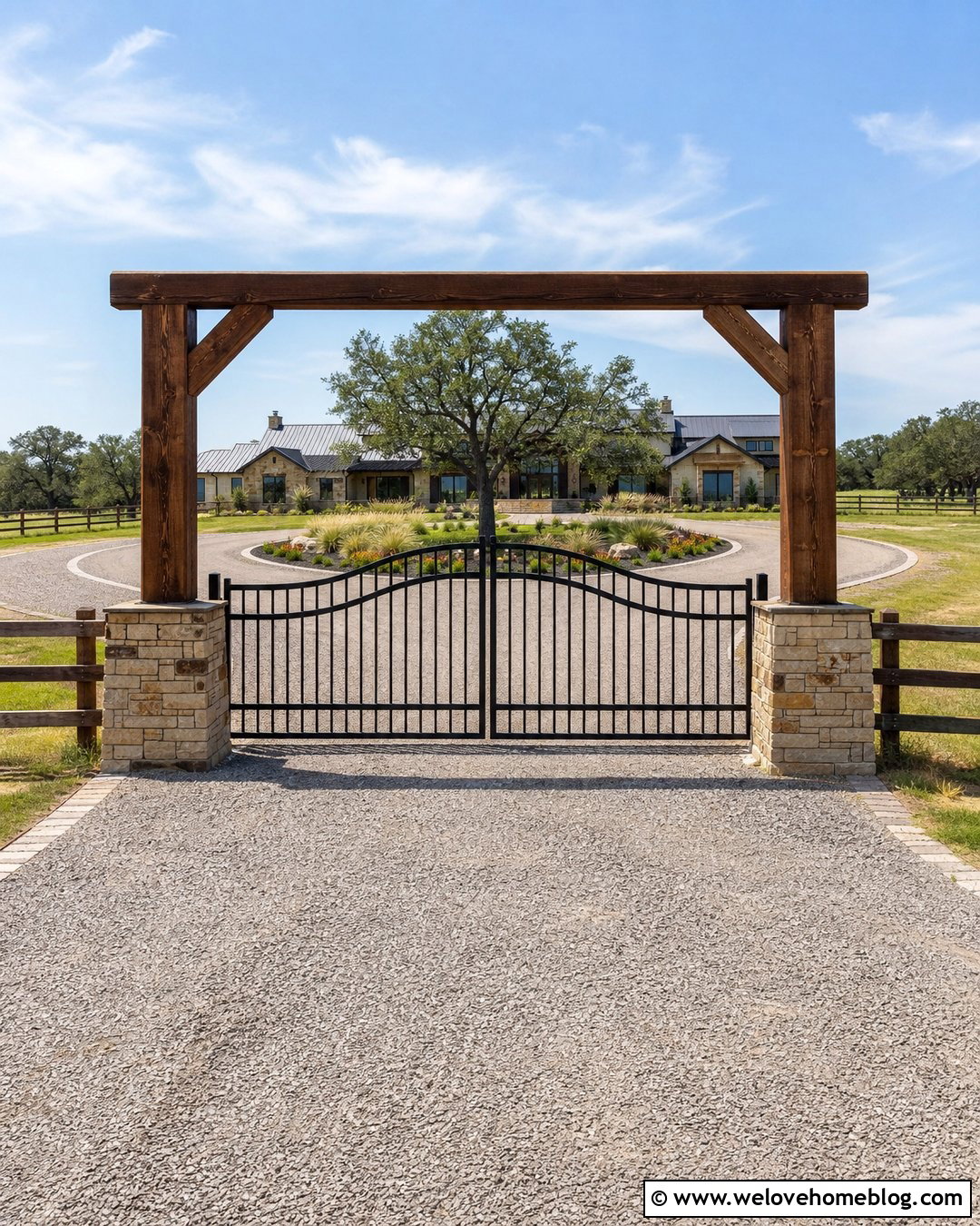 Western Timber And Steel Gate With Circular Driveway - 20 western gate entrance driveways ideas