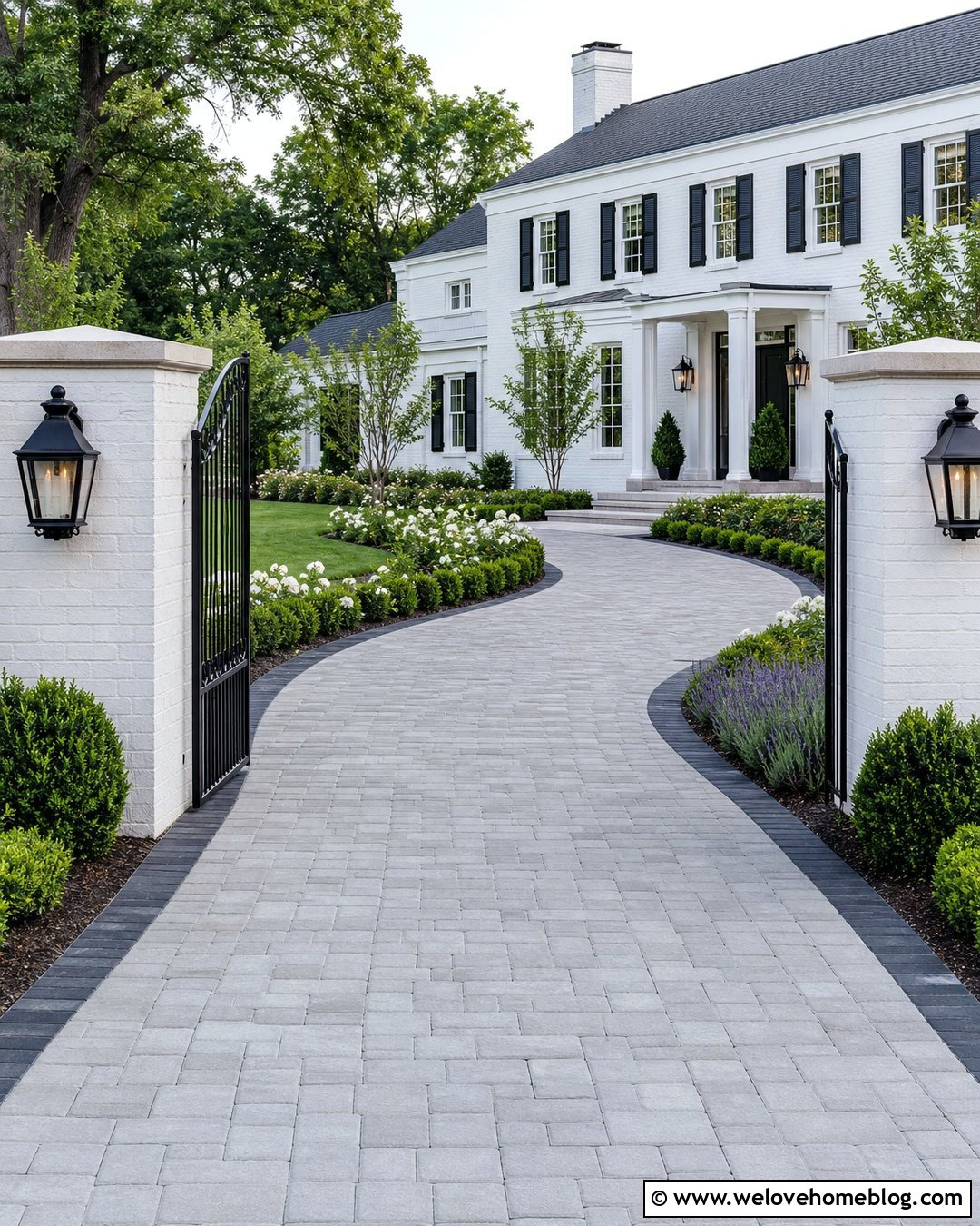White Brick Driveway Columns With Iron Gates - 20 driveway column ideas