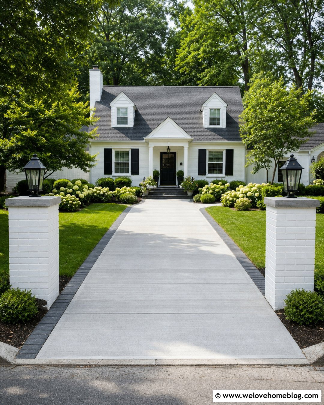 White Brick Driveway Pillars With Concrete - 20 End Of Driveway Pillars Ideas