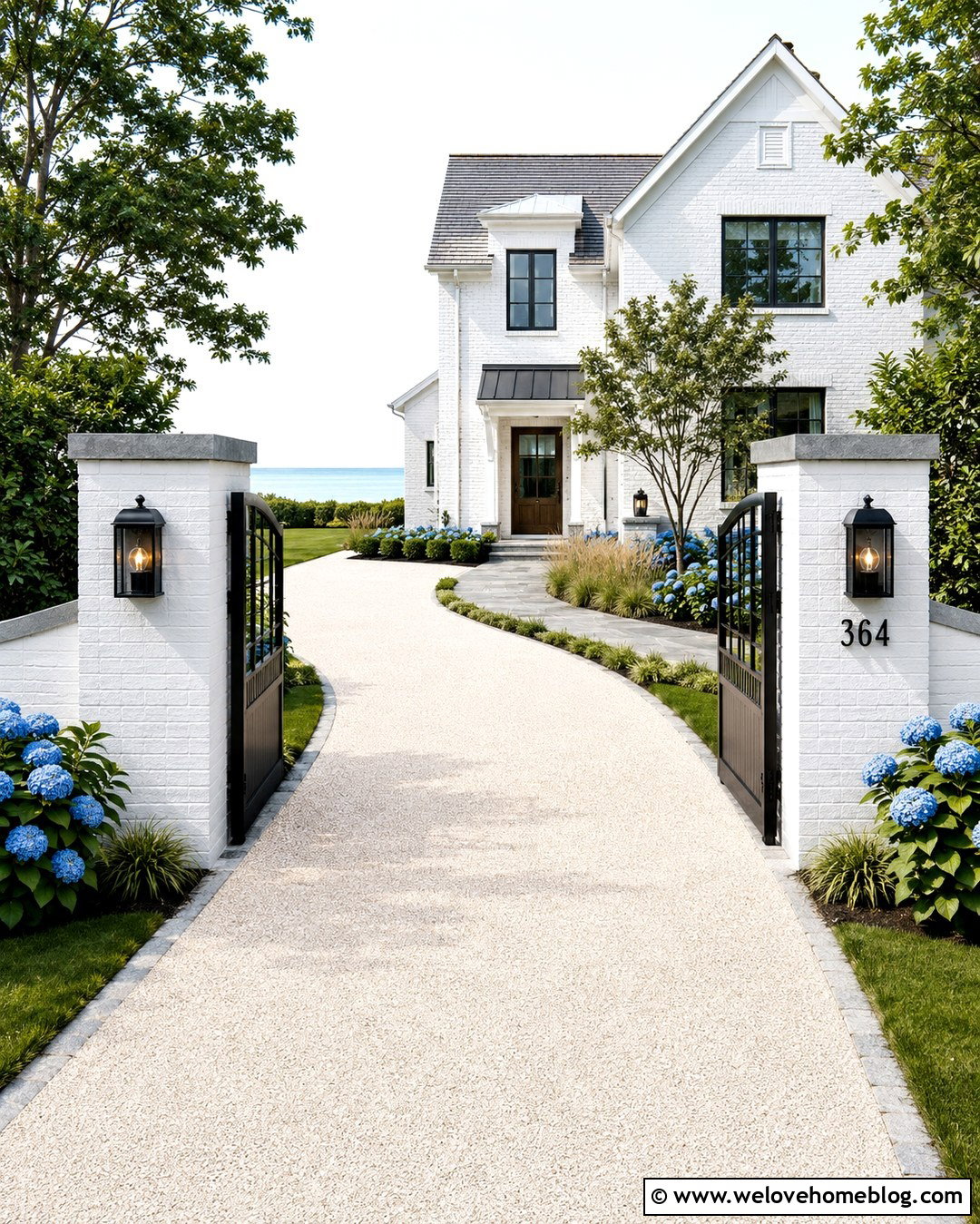 White Brick Entrance With Stone Caps - 20 Stone And Brick Driveway Entrance Ideas