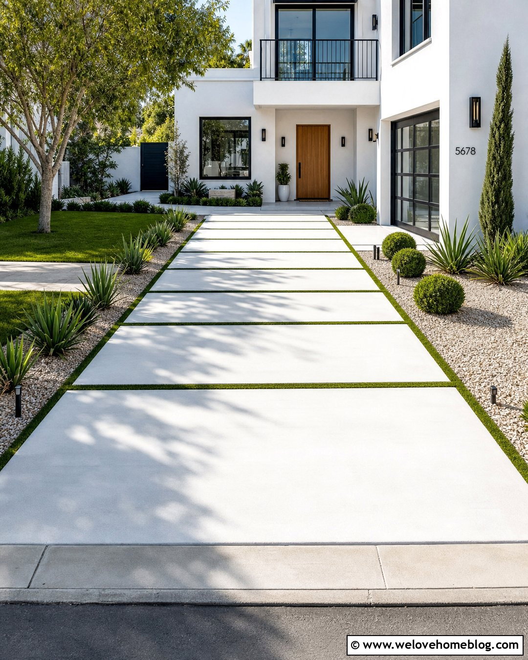 White Concrete And Turf Driveway - 20 Turf And Concrete Driveway Ideas