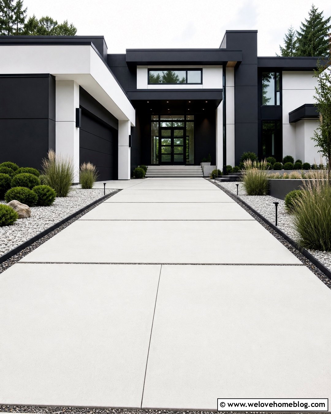 White Concrete Driveway For A Modern House - 35 concrete driveways ideas