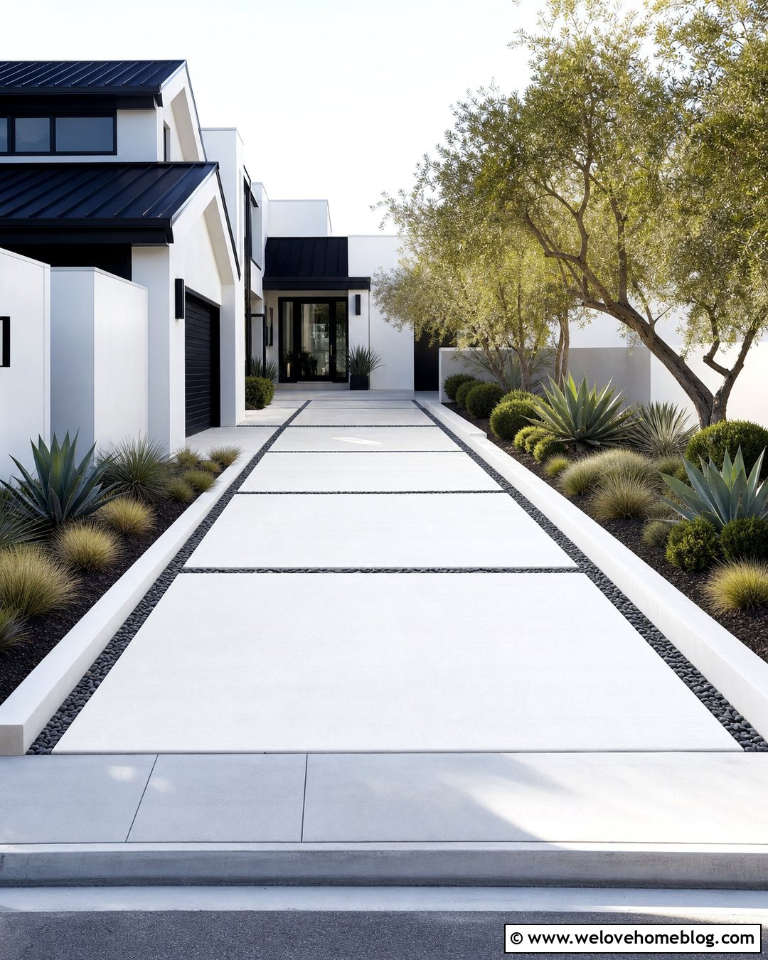 White Concrete Driveway For Modern House - 20 concrete driveway plans ideas