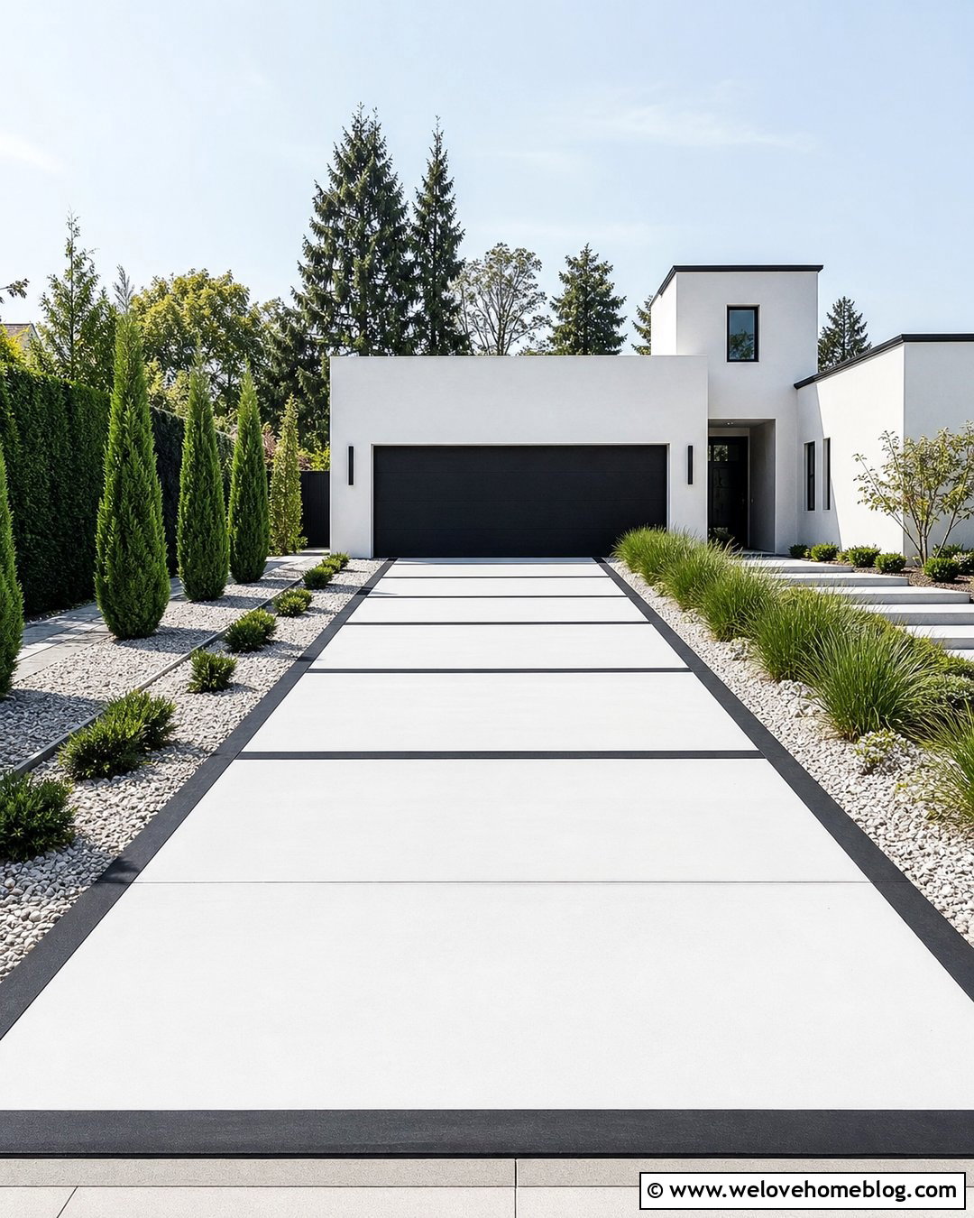 White Concrete Driveway With Black Picture Frame - 20 Picture Frame Concrete Driveway Ideas