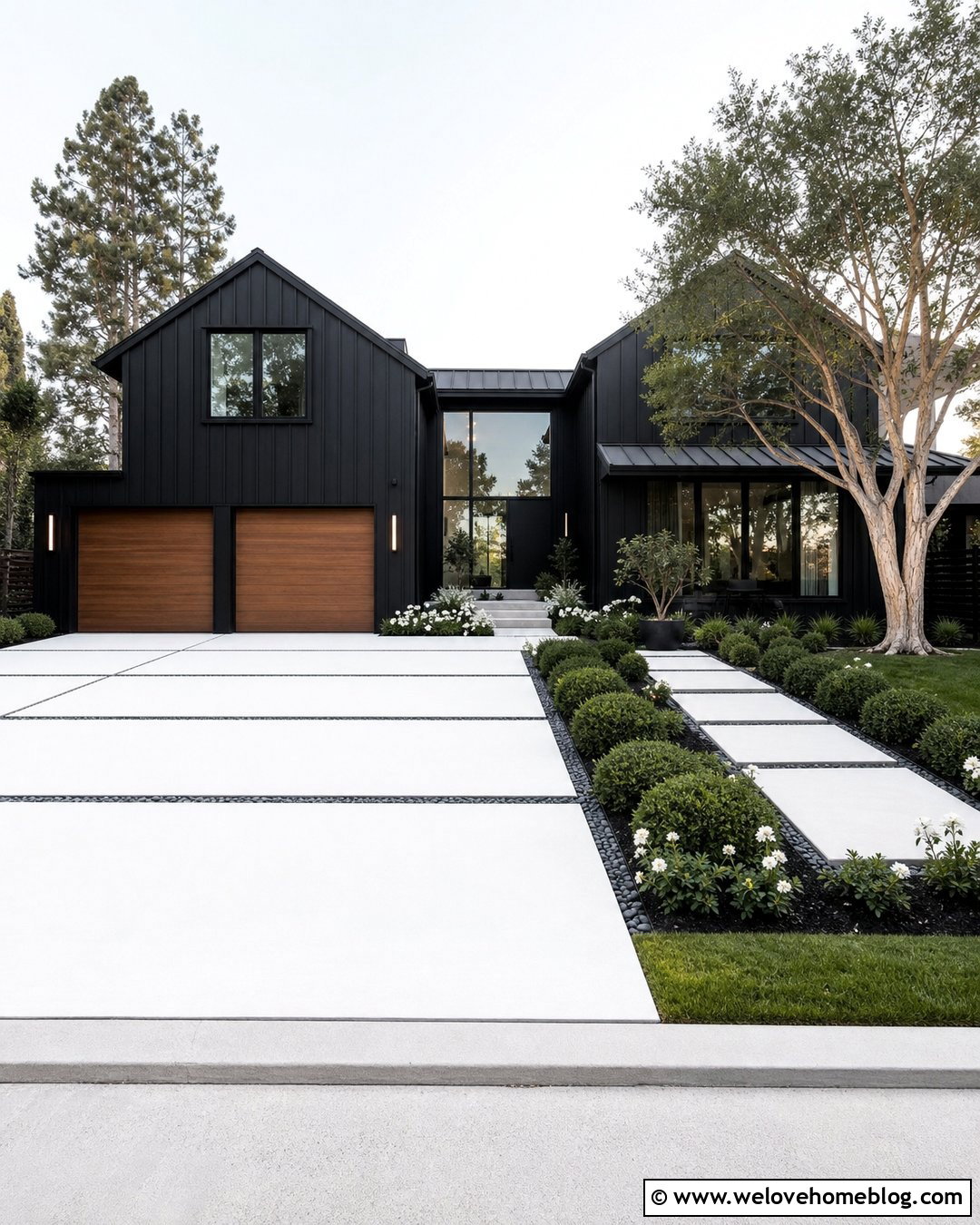 White Concrete Driveway With Gravel Strips - 45 modern driveway ideas