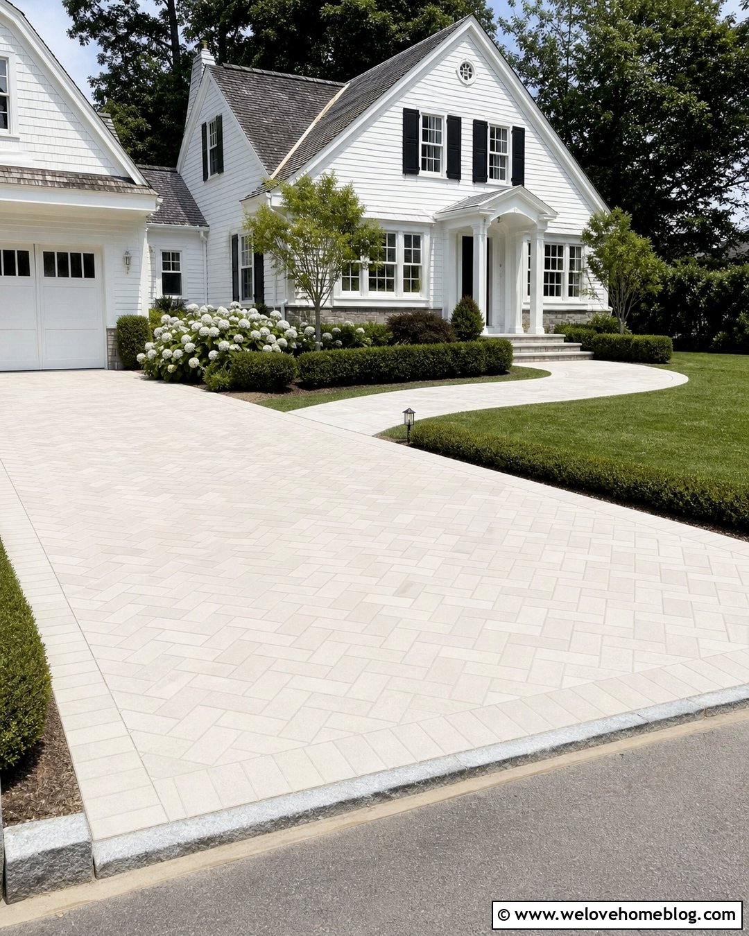 White Concrete Paver Driveway In Herringbone Pattern - 20 White Concrete Driveway Ideas