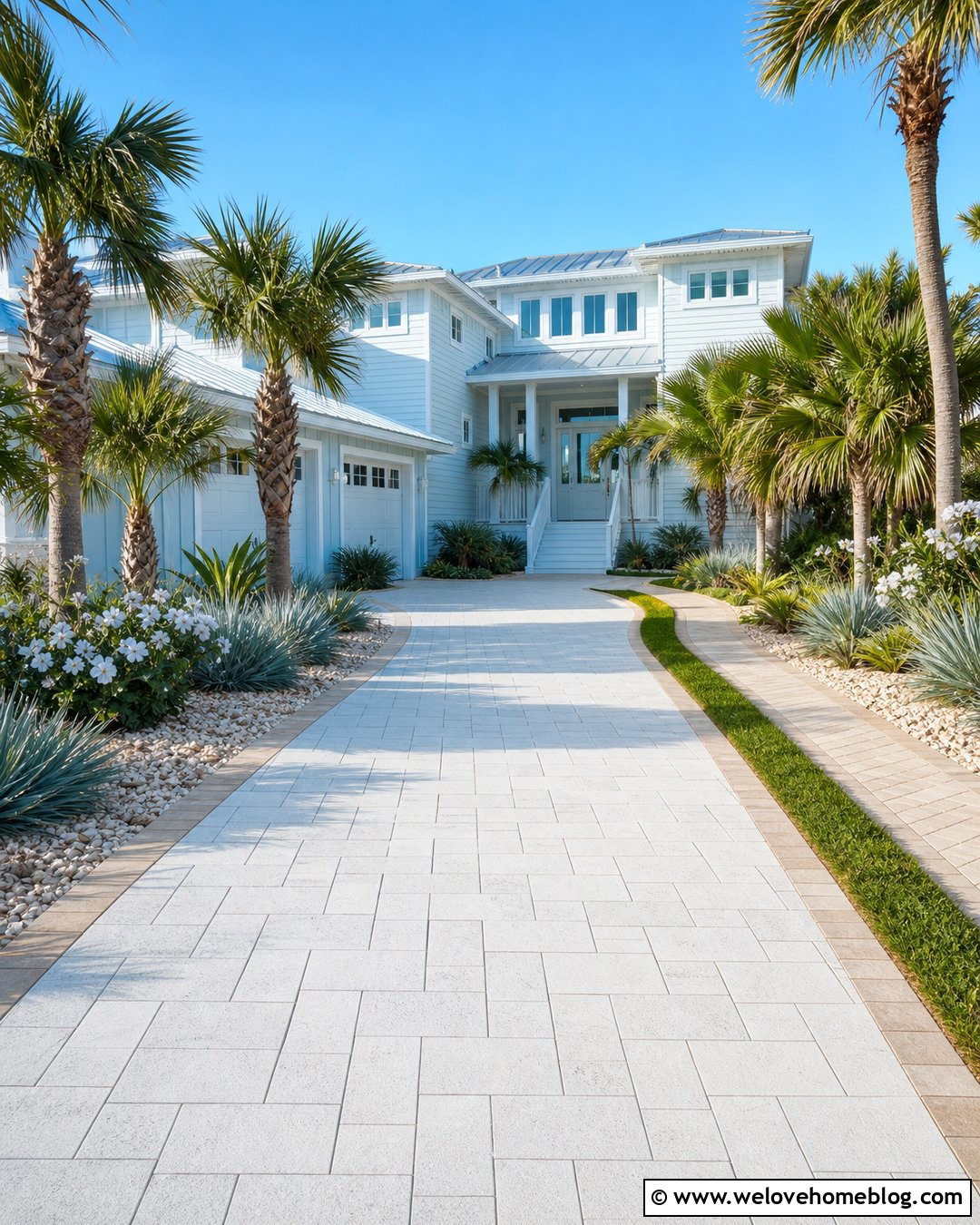 White Concrete Paver Driveway - 25 Paving Driveway Ideas