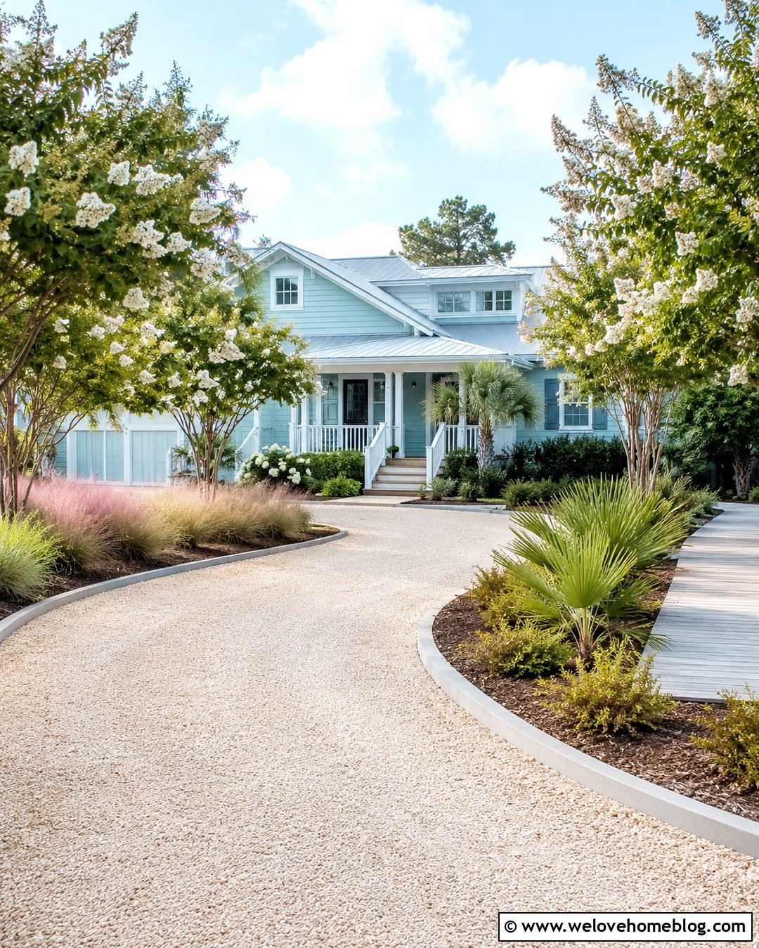 White Crepe Myrtle Coastal Driveway - 20 crepe myrtle lined driveway ideas