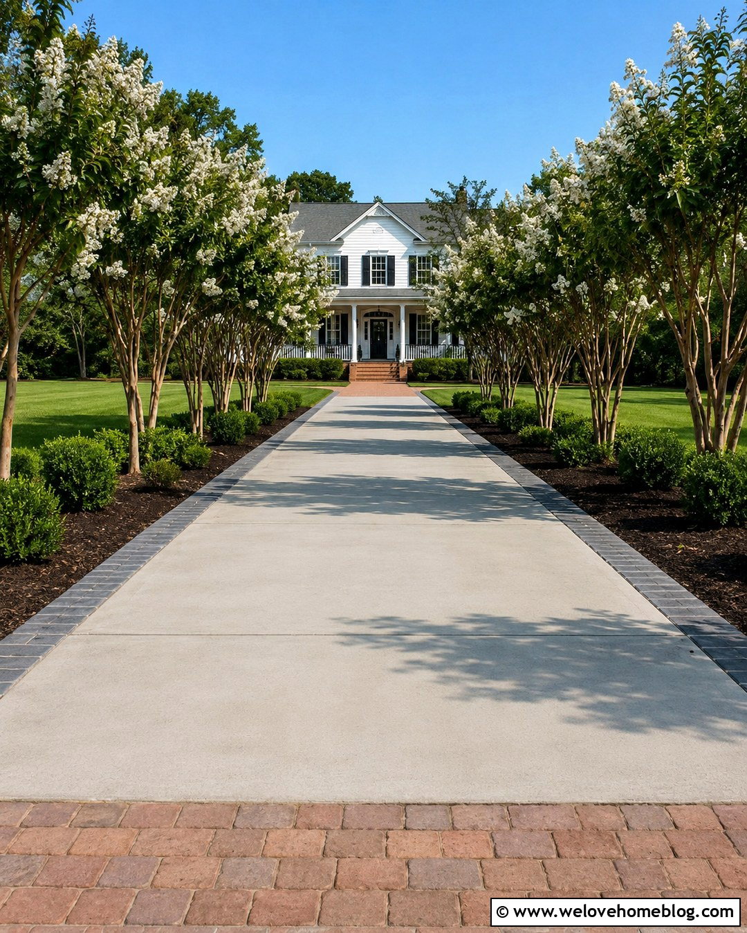 White Crepe Myrtle Concrete Driveway - 20 crepe myrtle lined driveway ideas