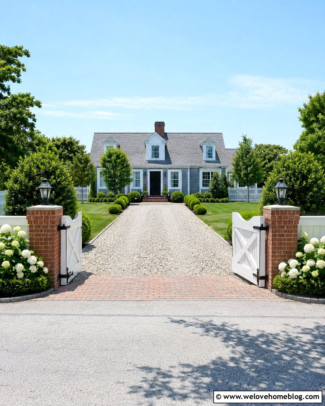 White Crossbuck Gate With Gravel Driveway - 20 Private Gated Driveway Entrance Ideas
